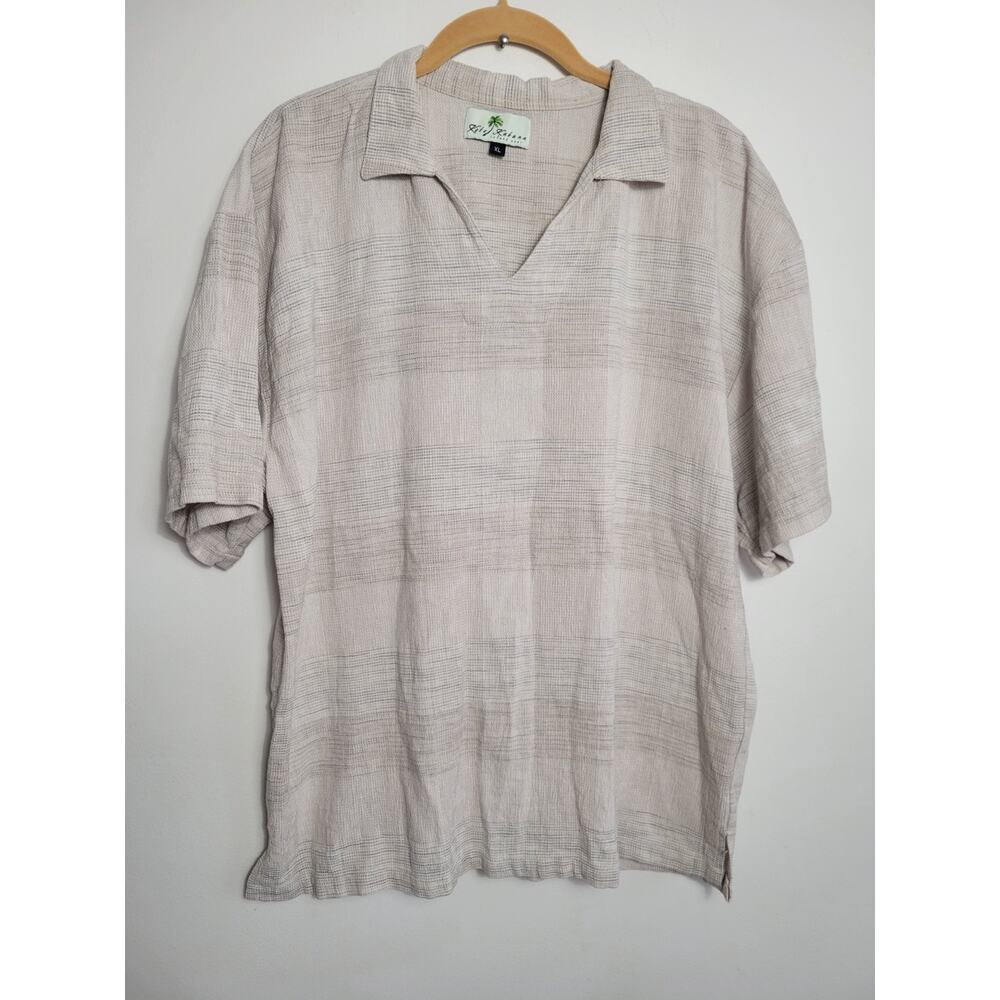 Koko Kabana Shirt Mens Colared Beige Striped Resortwear Cabana Size XL